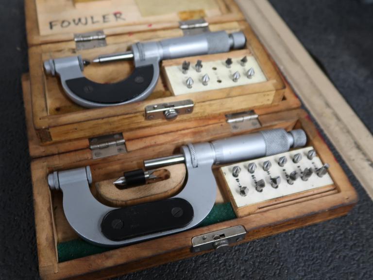 (2) Thread Micrometers with Anvil-Spindle Sets and Wooden Cases