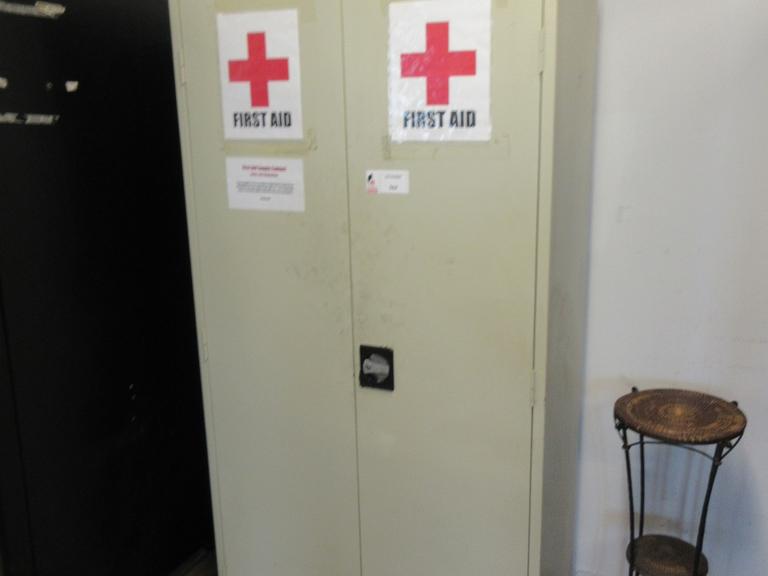 2-Door Metal Cabinet with Contents of First Aid Supplies