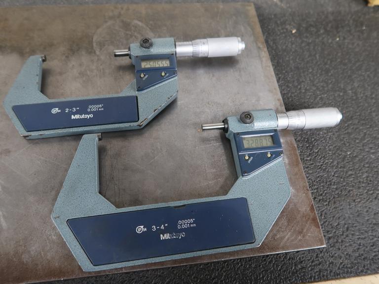 Mitutoyo .00005" Digital Micrometers with Ratchet Thimbles: (1) 2-3" and (1) 3-4"