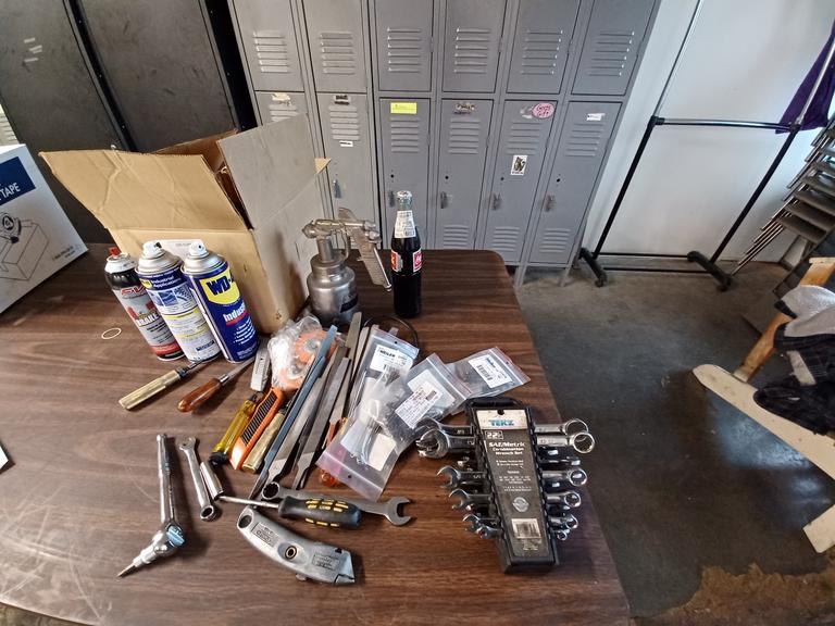 Misc Items: Hand Tools, Paint Sprayer, Files, Old Bottle of Coke, etc.