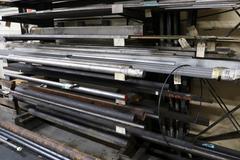 Cantilever Style Stock Rack with Contents of Steel, Aluminum and Brass Stock.  