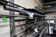 Cantilever Style Stock Rack with Contents of Steel, Aluminum and Brass Stock.  