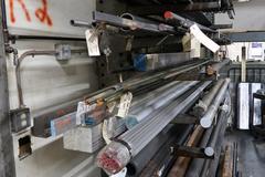 Cantilever Style Stock Rack with Contents of Steel, Aluminum and Brass Stock.  