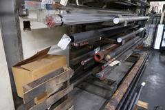 Cantilever Style Stock Rack with Contents of Steel, Aluminum and Brass Stock.  