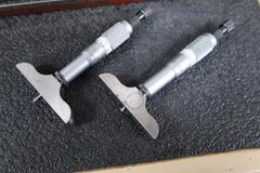 Starrett No. 440 0-3" Depth Micrometers, (2) with 0-6" Depth Micrometer Rod Set (No Micrometer Head)