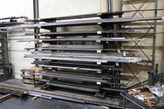 Cantilever Style Stock Rack with Contents of Steel, Aluminum and Brass Stock.  