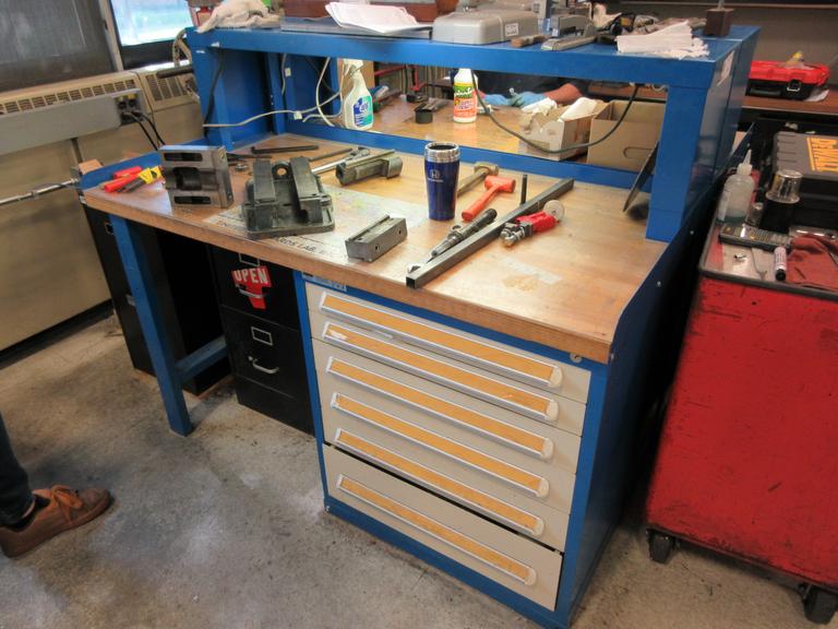 Stanley Vidmar Cabinet Base Work Bench with Maple Top, Work Light & Power Strip