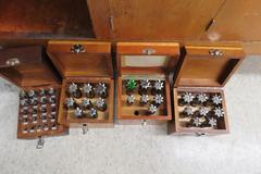 Moore Wooden Tool Cabinet with Contents: Drills, Boring Tool Holders, Reamers, Clamoing