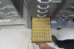 Ekonogage Pin / Plug Gage Cabinets with Metric Pin Gages on Table (5) 3-Drawer Cases on Table