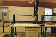 Stanley Vidmar Cabinet Base Work Bench with Upper Shelf and Formica Top with Assorted Contents & Vent Arm