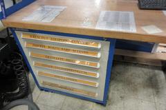 Stanley Vidmar Cabinet Base Work Bench with Maple Top, Work Light & Power Strip