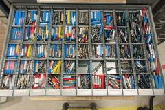 HUGE LOT OF PERISHABLE TOOLING WITH CABINET.  Separated, Labeled & On Pallet.  End Mills, Reamers, Drills, Radius Cutters, Inserts, Carbide and MUCH MORE.  DON"T MISS THIS!! 