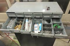 2-Door Metal Cabinet with Multi-Drawer Organizer and Contents of Small Parts, Work Holding, Triple Beam Balance and More