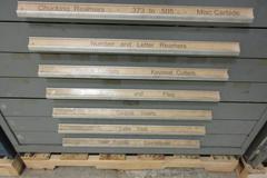 HUGE LOT OF PERISHABLE TOOLING WITH CABINET.  Separated, Labeled & On Pallet.  End Mills, Reamers, Drills, Radius Cutters, Inserts, Carbide and MUCH MORE.  DON"T MISS THIS!! 