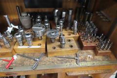 Moore Wooden Tool Cabinet with Contents: Drills, Boring Tool Holders, Reamers, Clamoing