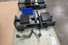 Bock 50" x 20" Aluminum Locator Plate with (2) Bock Interlocking Base 6" Twin Lock Vises, Locator Pins, Handles