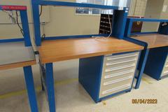 Stanley Vidmar Cabinet Base Work Bench with Maple  Top, Work Light & Power Strip 