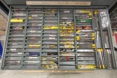 HUGE LOT OF PERISHABLE TOOLING WITH CABINET.  Separated, Labeled & On Pallet.  End Mills, Reamers, Drills, Radius Cutters, Inserts, Carbide and MUCH MORE.  DON"T MISS THIS!! 