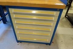 Stanley Vidmar Cabinet Base Work Bench with Maple Top, Work Light & Power Strip 