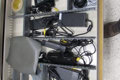 Stanley Vidmar Cabinet Base Work Bench with Upper Shelf and Formica Top with Assorted Contents & Vent Arm