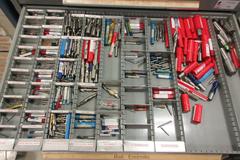 HUGE LOT OF PERISHABLE TOOLING WITH CABINET.  Separated, Labeled & On Pallet.  End Mills, Reamers, Drills, Radius Cutters, Inserts, Carbide and MUCH MORE.  DON"T MISS THIS!! 