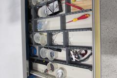 Stanley Vidmar Cabinet Base Work Bench with Upper Shelf and Formica Top with Assorted Contents & Vent Arm