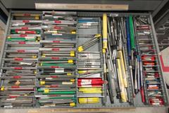 HUGE LOT OF PERISHABLE TOOLING WITH CABINET.  Separated, Labeled & On Pallet.  End Mills, Reamers, Drills, Radius Cutters, Inserts, Carbide and MUCH MORE.  DON"T MISS THIS!! 