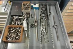 11-Drawer Stanley Vidmar Cabinet with Contents of Tap & Die wrenches, Expandable Reamers, Taps, Laps, Extrusion Hardware, Drill Blanks and More