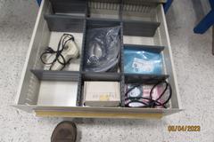 Stanley Vidmar Cabinet Base Work Bench with Upper Shelf and Formica Top with Assorted Contents & Vent Arm