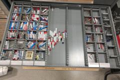 HUGE LOT OF PERISHABLE TOOLING WITH CABINET.  Separated, Labeled & On Pallet.  End Mills, Reamers, Drills, Radius Cutters, Inserts, Carbide and MUCH MORE.  DON"T MISS THIS!! 