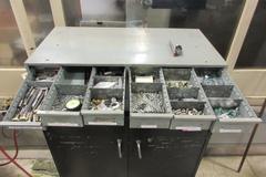 2-Door Metal Cabinet with Multi-Drawer Organizer and Contents of Small Parts, Work Holding, Triple Beam Balance and More