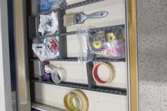 Stanley Vidmar Cabinet Base Work Bench with Upper Shelf and Formica Top with Assorted Contents & Vent Arm