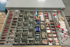HUGE LOT OF PERISHABLE TOOLING WITH CABINET.  Separated, Labeled & On Pallet.  End Mills, Reamers, Drills, Radius Cutters, Inserts, Carbide and MUCH MORE.  DON"T MISS THIS!! 