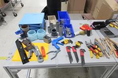 Huge Lot of Hand Tools with Aluminum Frame Bench: Drivers, Pliers, Knives, Brushes, Allen Wrenches, Snips & More
