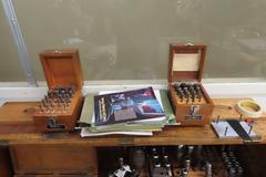 Moore Wooden Tool Cabinet with Contents: Drills, Boring Tool Holders, Reamers, Clamoing