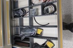 Stanley Vidmar Cabinet Base Work Bench with Upper Shelf and Formica Top with Assorted Contents & Vent Arm