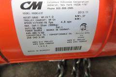 CM LODESTAR MODEL F, 1/2 TON ELECTRIC CHAIN HOIST, 16 FPM SINGLE SPEED, 460V 3 Phase