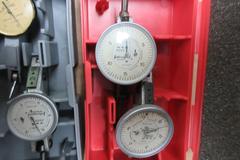 Horizontal Dial Indicators, (2) Interapid .0005 Grad 1.5" Face, (2) Interapid .0005 Grad 1" Face, (1) Brown & Sharpe .0001 Grad 1" Face