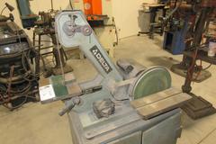 Delta Combination 1" Belt/8" Disc Grinder, Tilting Work Tables, with Wood Cabinet Base, Extra Belts and Discs in Base