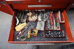 Kennedy Rolling Tool Cabinet with Contents of Perishable Tooling, Bolts, etc, and Side Shelf