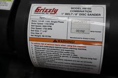 Grizzly Combination Belt and Disc Grinder, 1" Belt 8" Disk, 1/3 HP, Tilting Work Tables
