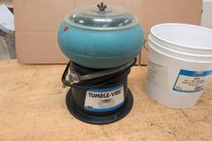 Tumble Vibe, Vibratory Deburring Unit with Approximately 2/3 Bucket of Ceramic Media, 10" Dia  x 4" Deep Hopper