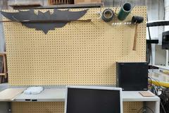 Adjustable Height Rolling work Bench with Wooden Top, Upper Shelf and Back Board