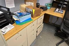 Contents of Human Resources Office, U-Shaped Office Desk with Multiple Chairs, Vertical File Cabinets, Wall Shelf Units and More
