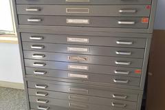 Flat File Stack, (3) Cabinets with Stand, (15) Drawers Total