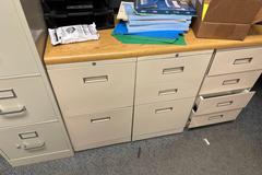 Contents of Human Resources Office, U-Shaped Office Desk with Multiple Chairs, Vertical File Cabinets, Wall Shelf Units and More