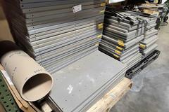 Disassembled Metal Shelving: Dozens of Various Sized Shelves, 84" Long Standards