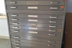 Flat File Stack, (3) Cabinets with Stand, (15) Drawers Total