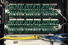 Leviton networking rack and networking stack with Switches, Controllers, Modem and More