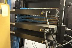 Leviton networking rack and networking stack with Switches, Controllers, Modem and More